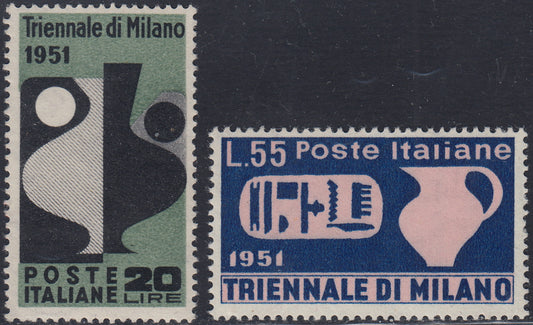 Rep88 - 1951 - Filigrana ruota alata - 9a Triennale di Milano nuovi con gomma integra (666 667)