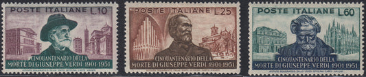 REP98 - 1951 - Winged wheel watermark, Giuseppe Verdi complete set of three new values, intact rubber (677/679)