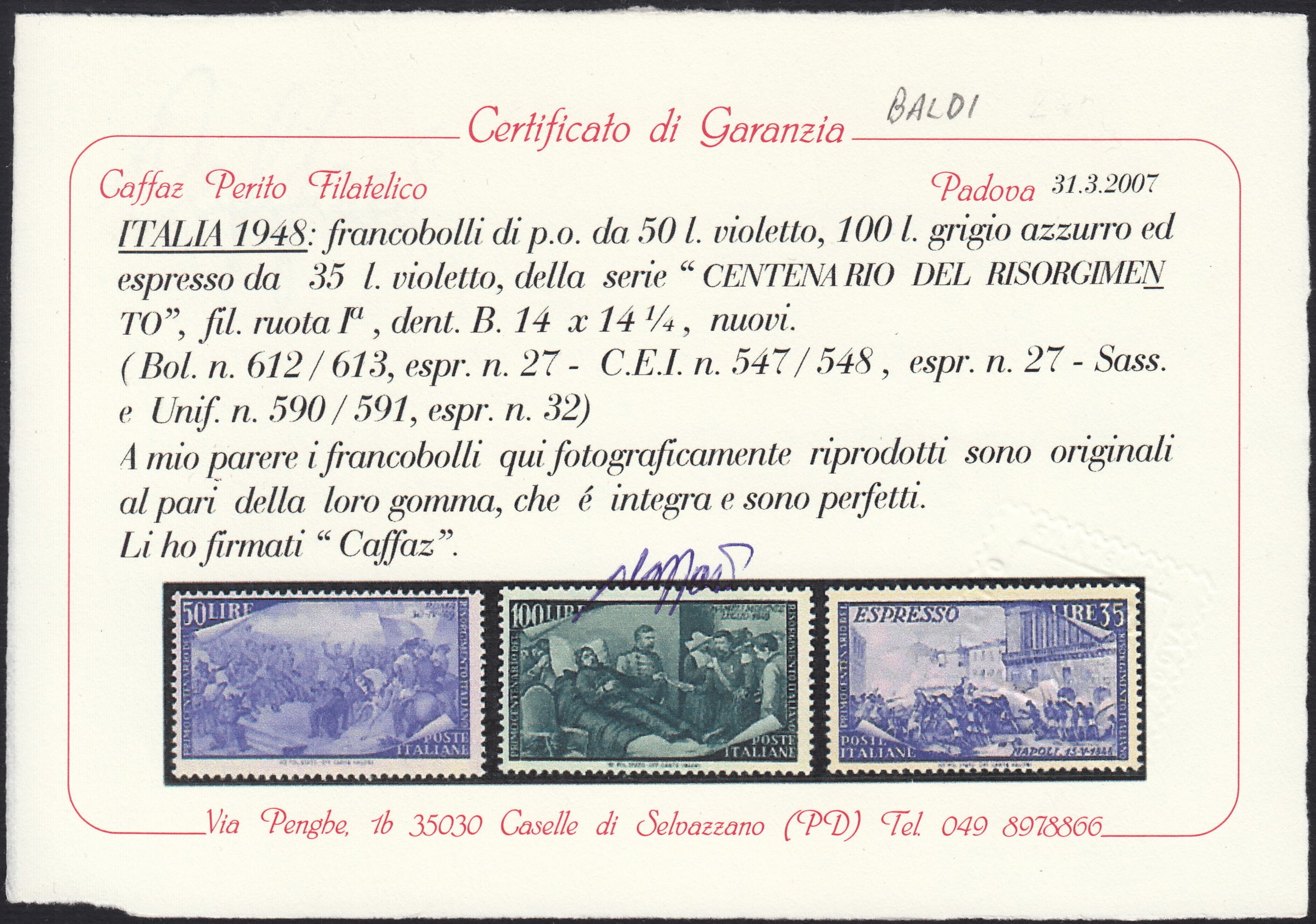 REP34 - 1948 - Winged wheel filigree, Santa Caterina complete set of PO + PA new intact rubber (574/77 + A146/7)