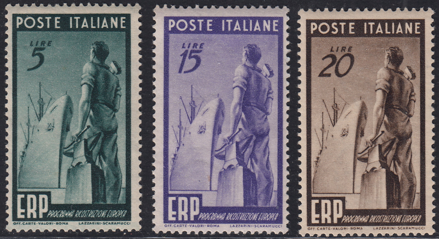 REP155 - 1950 - ERP, serie completa di 3 valori nuovi gomma integra (601/603)