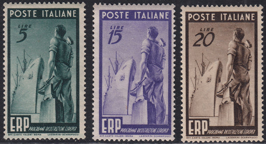 REP155 - 1950 - ERP, serie completa di 3 valori nuovi gomma integra (601/603)