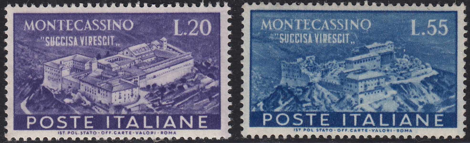 REP167 - 1951 - Montecassino, serie completa di 2 valori nuovi gomma integra (664, 665)