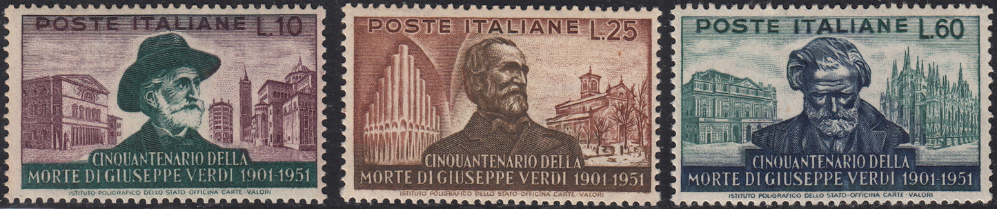 REP168 - 1951 - Giuseppe Verdi serie completa di 3 valori nuovi gomma integra (677/679)