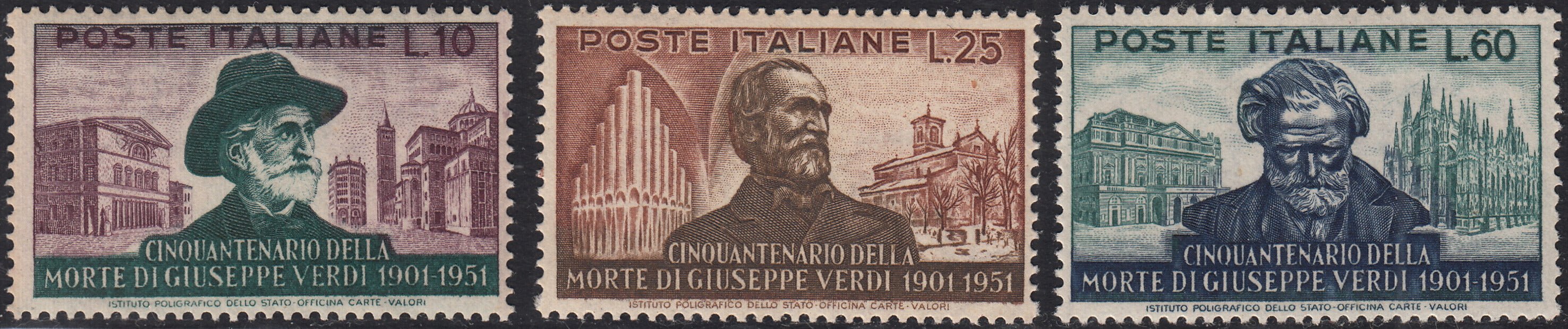 REP168 - 1951 - Giuseppe Verdi serie completa di 3 valori nuovi gomma integra (677/679)