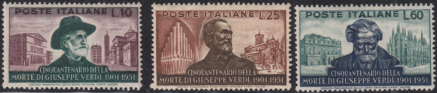 REP169 - 1951 - Giuseppe Verdi serie completa di 3 valori nuovi gomma integra (677/679)