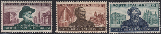 REP169 - 1951 - Giuseppe Verdi serie completa di 3 valori nuovi gomma integra (677/679)