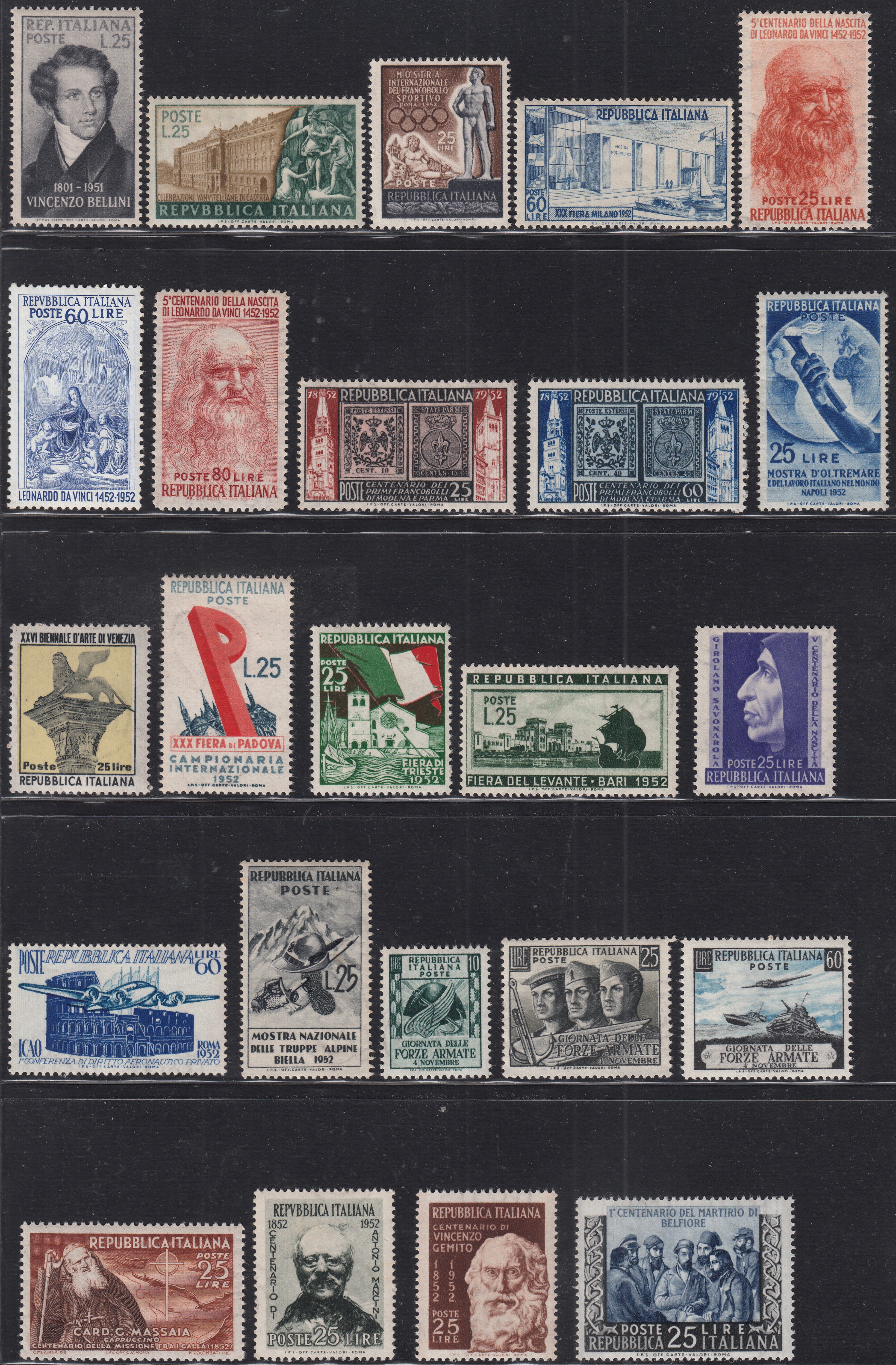 REP171 - 1952 - Insieme di valori el periodo rappresentanti l'annata completa, nuovi gomma integra (682/705)