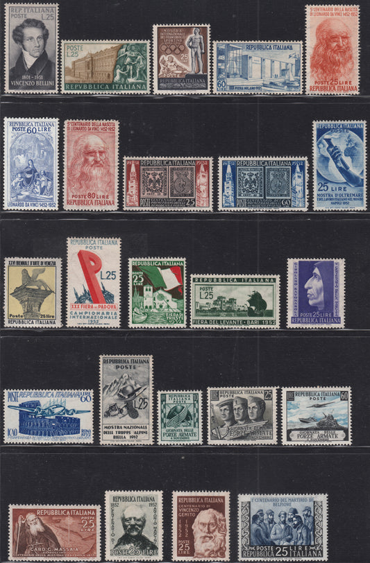 REP171 - 1952 - Insieme di valori el periodo rappresentanti l'annata completa, nuovi gomma integra (682/705)