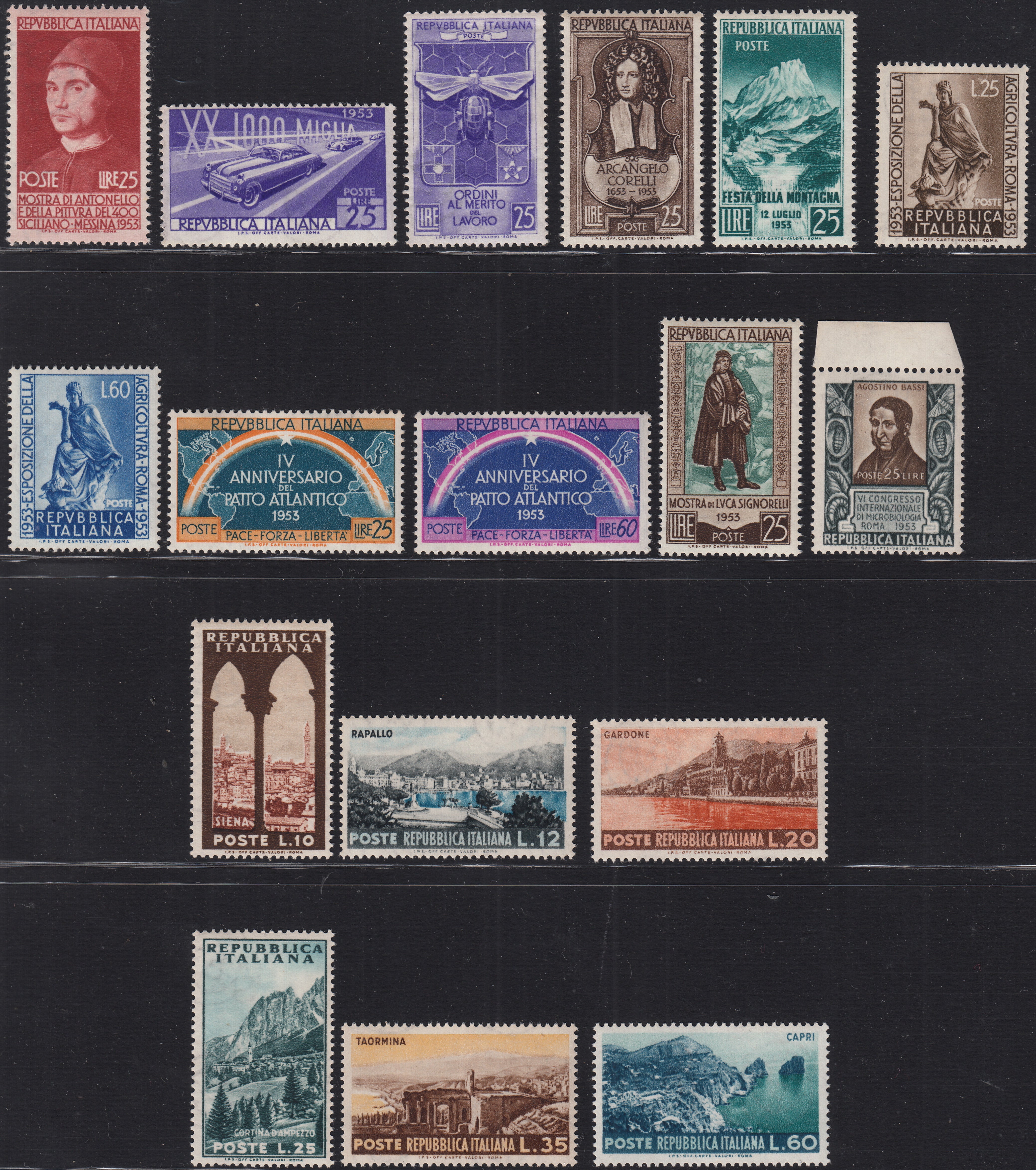 REP172 - 1952/54 - Insieme di valori el periodo, nuovi gomma integra (706/709 + 720/732)