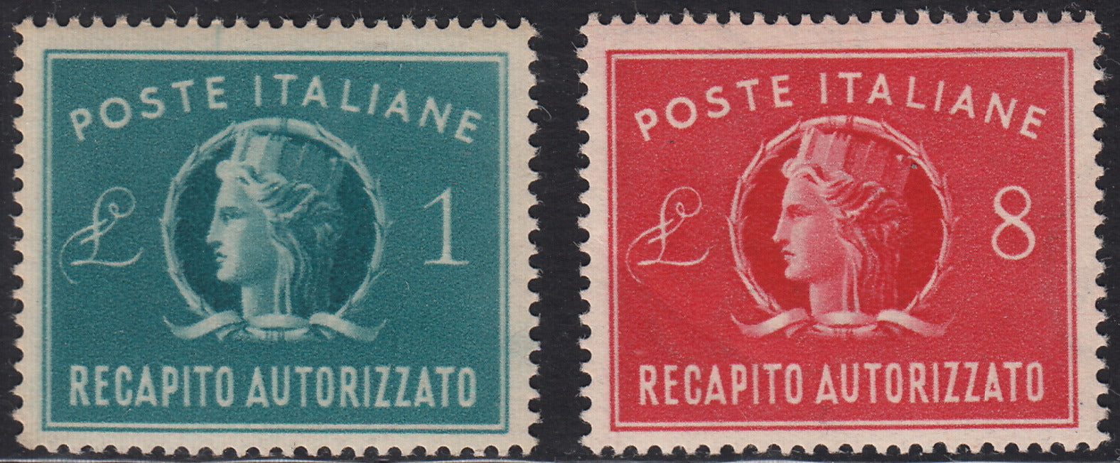 REP34 - 1948 - Filigrana rueda alada, Santa Caterina juego completo de PO + PA gomas nuevas intactas (574/77 + A146/7)