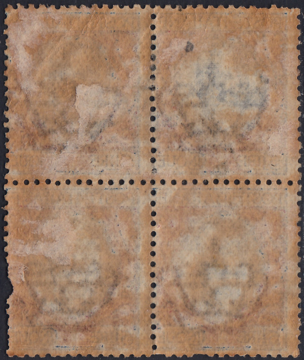 RM10_100 - 1901 - Floreale, L. 5 azzuro e rosa blocco di quattro esemplari usato (78)