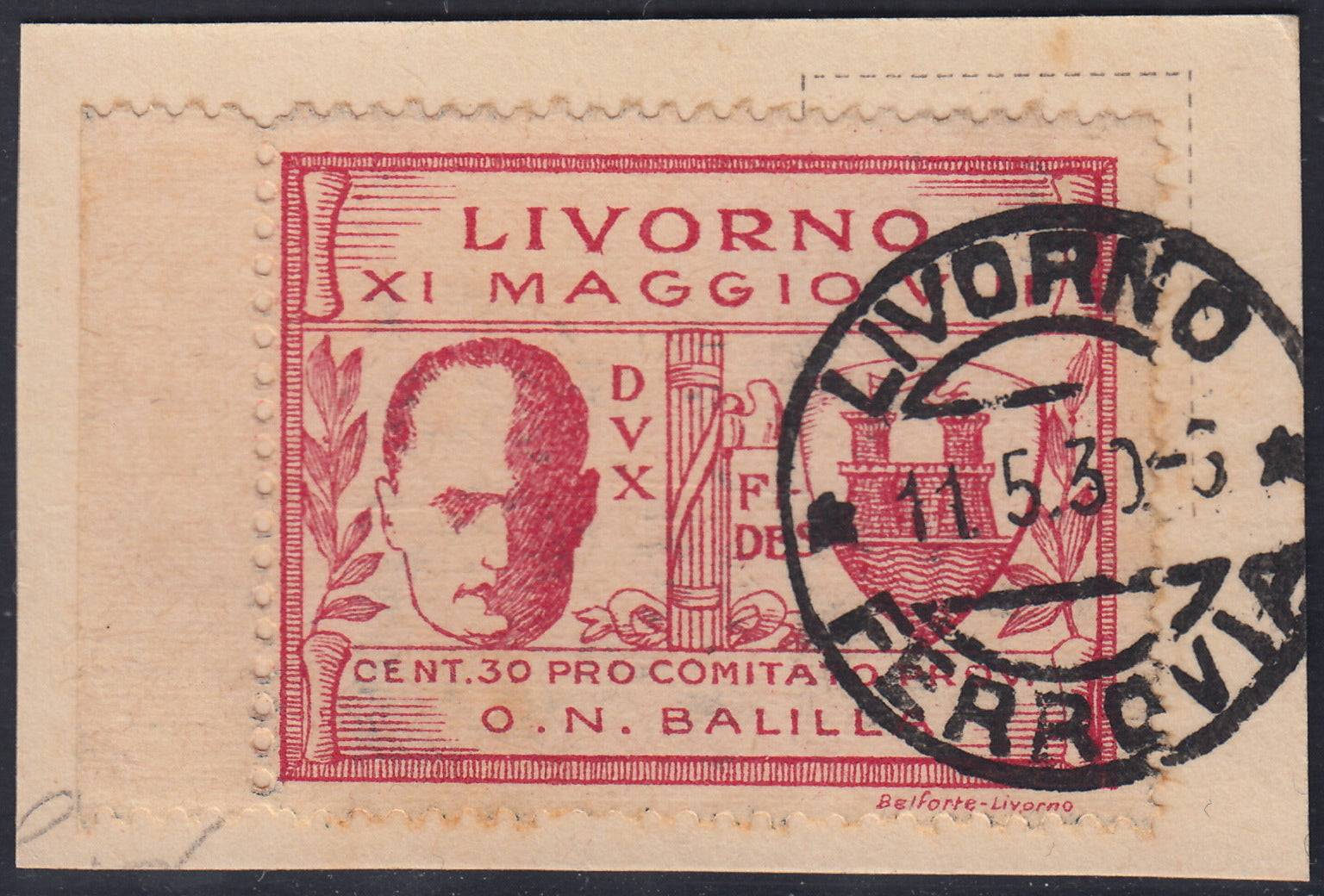 Reino de Italia, c. 50 violeta par horizontal tipo Michetti sin perforación con sobreimpresión PRÉSTAMO NACIONAL desplazada a la derecha