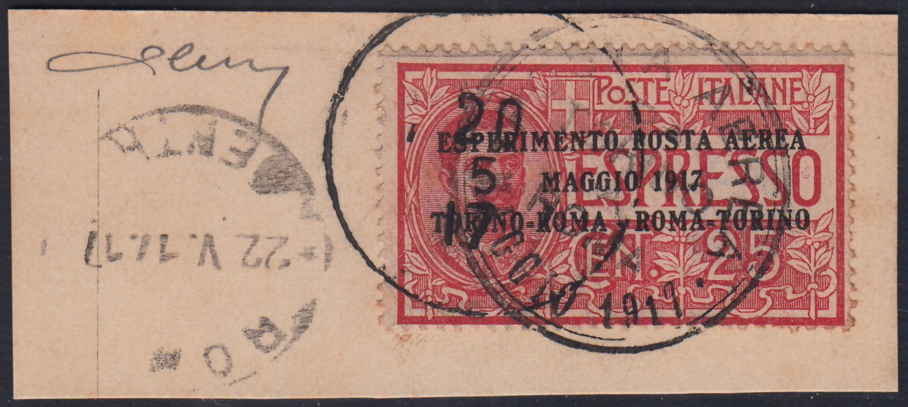 Reino de Italia, c. 50 violeta par horizontal tipo Michetti sin perforación con sobreimpresión PRÉSTAMO NACIONAL desplazada a la derecha