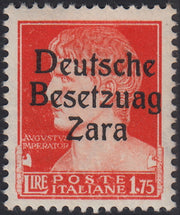 RM10_10 - 1943 - Occupazione tedesca di Zara, L. 1,75 arancio soprastampato "Deutsche BesetzuAg Zara" nuovo con gomma integra (11a)