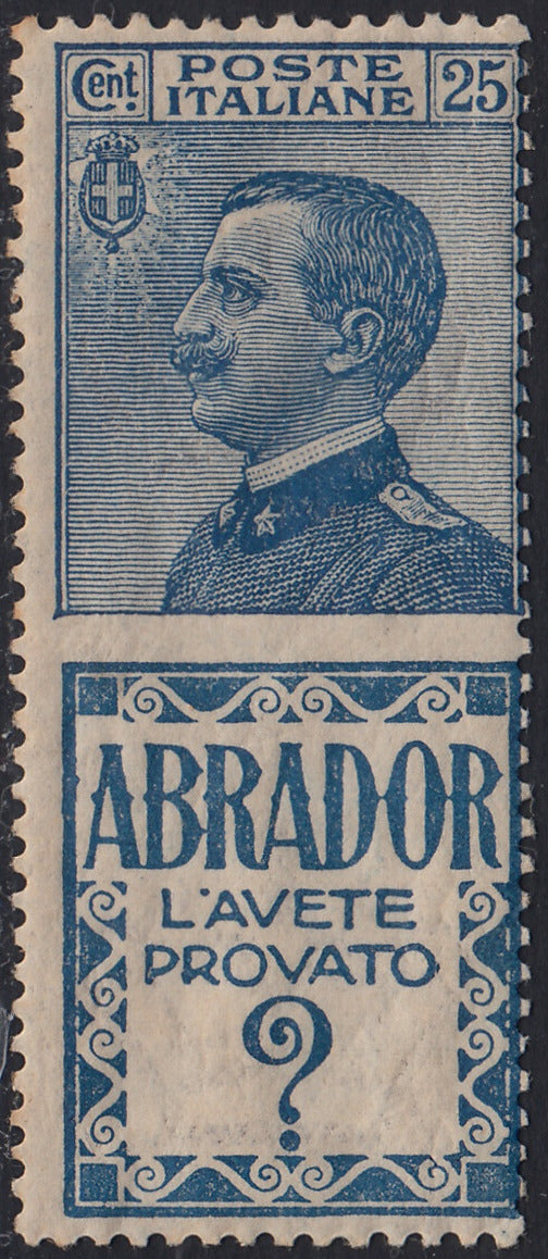 Reino de Italia, cuestiones publicitarias, c. 25 "Piperno" celeste y marrón nuevos con goma intacta (6)