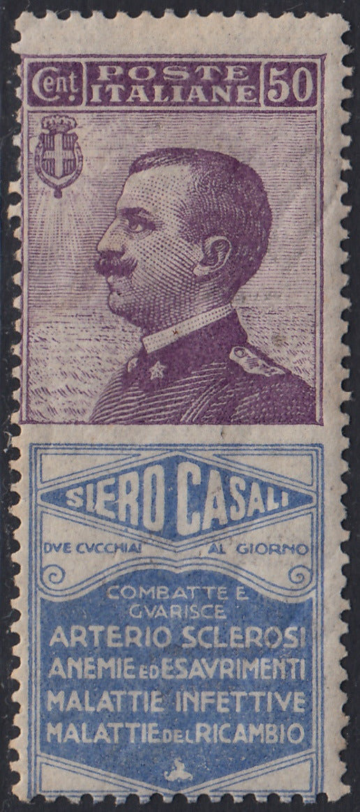 Reino de Italia, cuestiones publicitarias, c. 25 "Piperno" celeste y marrón nuevos con goma intacta (6)