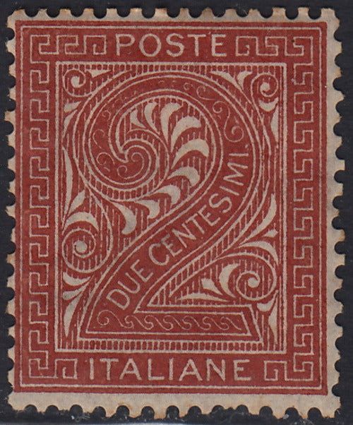 RM10_123 - 1866 - Emissione De La Rue tiratura di Torino, c. 2  rosso mattone nuovo con gomma originale (T15).