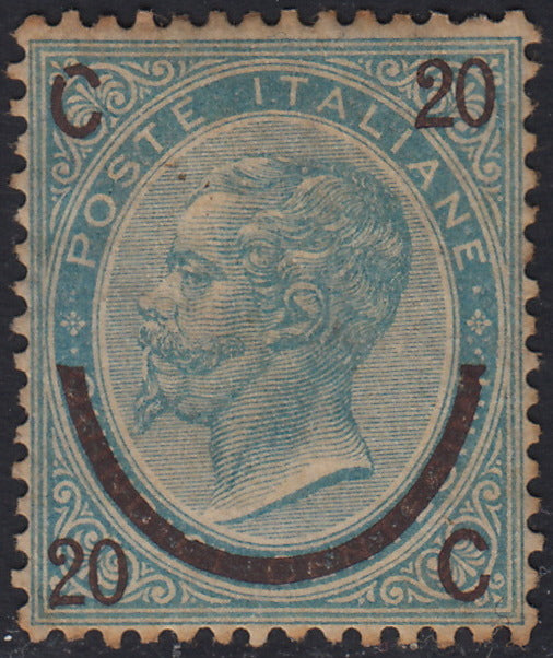 RM10_124 - 1865 - Emissione DLR, c. 20 su c. 15 celeste "ferro di cavallo" del III tipo nuovo con gomma originale (25).