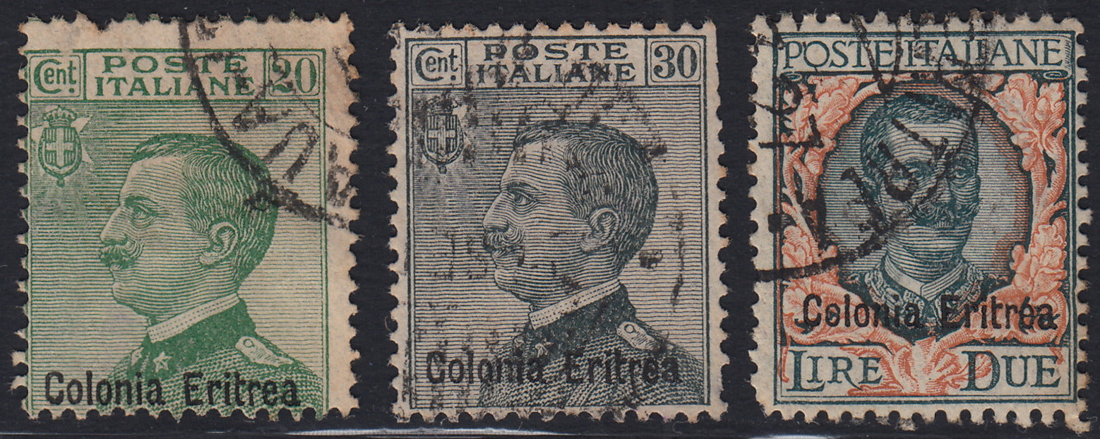 RM10_132 - 1925 - Eritrea, francobolli di Regno soprastampati "Colonia Eritrea" usati (93/95, S20)