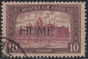 RM10_140 - 1918 - Parlamento di Ungheria, 10 korona bruno lilla e lilla usato con soprastampa FIUME a macchina (21)