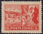 RM10_146 - 1919 - Allegorie, tassello "Posta Fiume", 3 corona vermiglio dentellatura 12 1/4 x 13 1/4 nuovo con gomma originale (60/II)