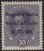 RM10_156 - 1918 - Francobollo d'Austria 30 heller violetto grigio con soprastampa "Venezia Giulia" nuovo con gomma originale (9)