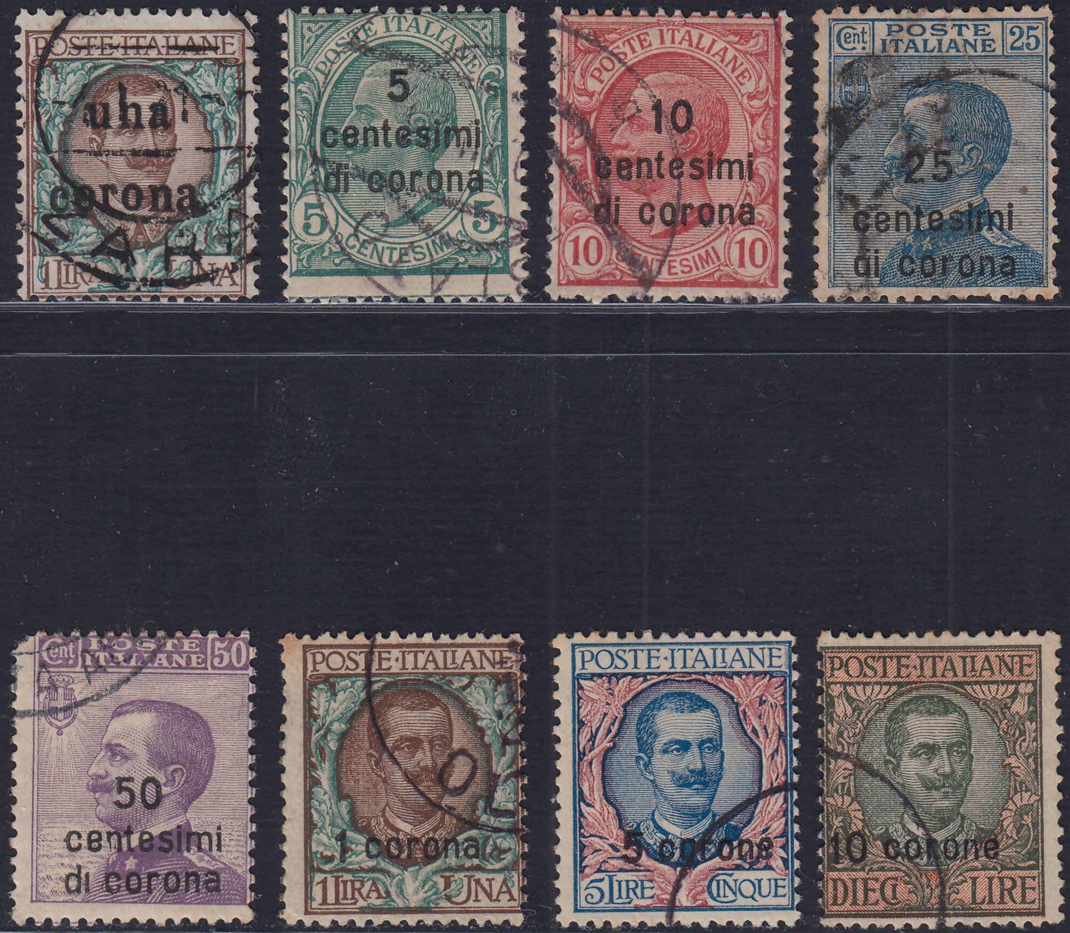 RM10_176 - 1921/22 - Posta Ordinaria di Dalmazia, serie completa di otto valori usata con annulli originali (1/8)