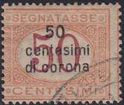 RM10_179 - 1922 - Segnatasse d'Italia soprastampata 50 centesimi di corona su c. 50 arancio e carminio usato (1)