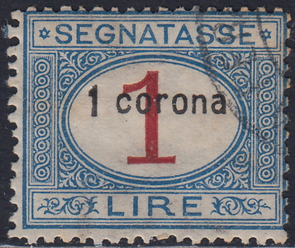 RM10_180 - 1922 - Segnatasse d'Italia soprastampata 1 corona su L. 1 azzurro e carminio usato (2)