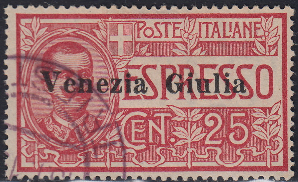 RM10_183 - 1919 - Espresso d'Italia c. 25 rosso con soprastampa "Venezia Giulia" usato (1)
