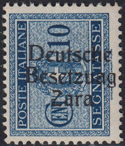 RM10_19 - 1943 - Occupazione tedesca di Zara, Segnatasse c. 10 azzurro soprastampato "Deutsche BesetzuAg Zara"nuovo con gomma integra (2a)