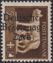 RM10_1 - 1943 - Occupazione tedesca di Zara, c. 5 bruno soprastampato "Deutsche BesetzuAg Zara" nuovo con gomma integra (1a)