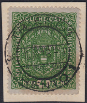 RM10_231 - 1918 - Francobolli d'Austria soprastampati "Regno d'Italia / Trentino / 8 nov. 1918", 4 corone verde scuro usato su frammento (17)