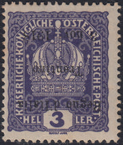 RM10-33 - 1918 - Francobolli d'Austria soprastampati "Regno d'Italia / Trentino / 8 nov. 1918", 3 heller violetto soprastampa capovolta nuovo con gomma originale (1b)