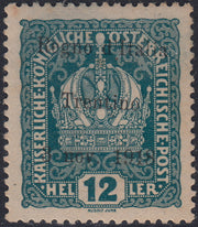 RM10_238 - 1918 - Francobolli d'Austria soprastampati "Regno d'Italia / Trentino / 8 nov. 1918", 12 heller verde azzurro soprastampa obliqua nuovo con gomma originale (5)