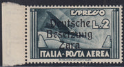 RM10_23 - 1943 - Occupazione tedesca di Zara, Posta Aerea L. 2 ardesia soprastampato "Deutsche BesetzuUg Zara" nuovo con gomma integra (9k)