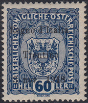 RM10_244 - 1918 - Francobolli d'Austria soprastampati "Regno d'Italia / Trentino / 8 nov. 1918", 60 heller cobalto scuro nuovo con gomma originale (12)