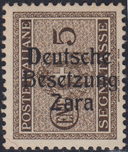 RM10_37 - 1943 - Occupazione tedesca di Zara, Segnatasse di Regno c. 5 bruno soprastampato "Deutsche Besetzung Zara" nuovo con gomma integra (1)