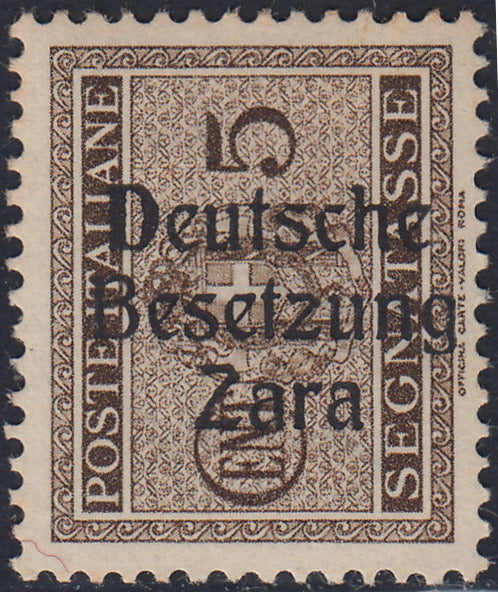 RM10_37 - 1943 - Occupazione tedesca di Zara, Segnatasse di Regno c. 5 bruno soprastampato "Deutsche Besetzung Zara" nuovo con gomma integra (1)