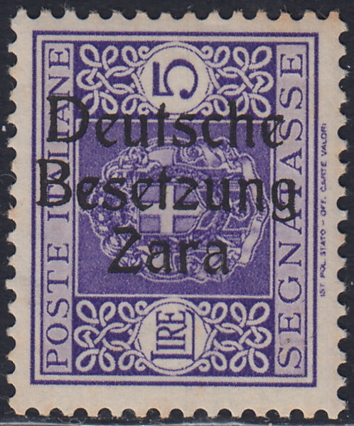 RM10_38 - 1943 - Occupazione tedesca di Zara, Segnatasse di Regno L. 5 violetto soprastampato "Deutsche Besetzung Zara" nuovo con gomma integra (11)