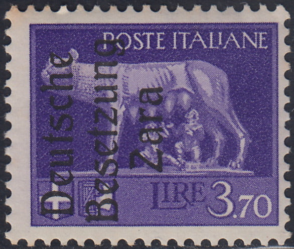 RM10_40 - 1943 - Occupazione tedesca di Zara, L. 3,70 violetto soprastampato "Deutche Besetzung Zara" nuovo con gomma integra (14)
