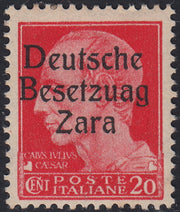 RM10_4 - 1943 - Occupazione tedesca di Zara, c. 20 carminio soprastampato "Deutsche BesetzuAg Zara" nuovo con gomma integra (4a)