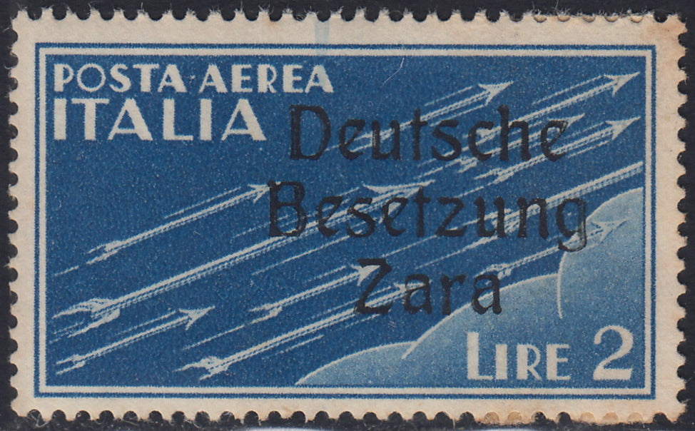 RM10_56 - 1943 - Occupazione tedesca di Zara, Posta Aerea L. 2 azzurro soprastampato "Deutsche BesetzuUg Zara"  nuovo con gomma originale (6)