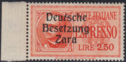 RM10_73 - 1943 - Occupazione tedesca di Zara, Espresso L. 2,50 arancio soprastampato "Deutsche BesetzuUg Zara" varietà "T" inclinata  nuovo con gomma integra (2t)