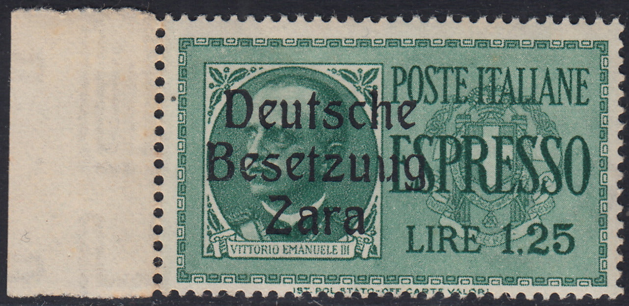 RM10_74 - 1943 - Occupazione tedesca di Zara, Espressi L. 1,25 verde soprastampato "Deutsche BesetzuUg Zara" nuovo con gomma integra (1a)