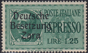 RM10_75 - 1943 - Occupazione tedesca di Zara, Espresso L. 1,25 verde soprastampato "Deutsche BesetzuUg Zara" varietà "T" inclinata  nuovo con gomma integra (1t)