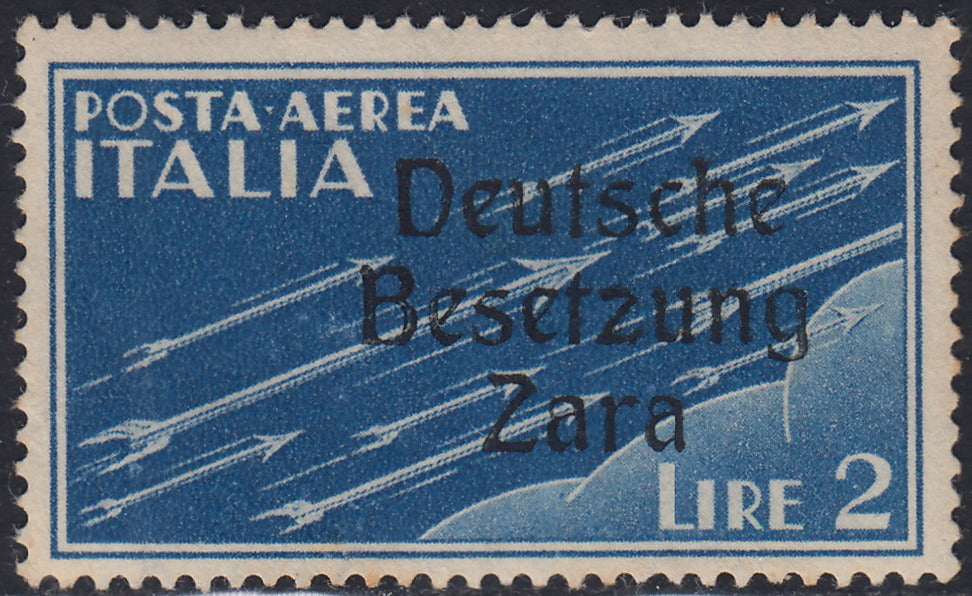 RM10_77 - 1943 - Occupazione tedesca di Zara, Posta Aerea L. 2 azzurro soprastampato "Deutsche BesetzuUg Zara"  nuovo con gomma originale (6)