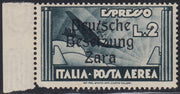 RM10_79 - 1943 - Occupazione tedesca di Zara, Posta Aerea L. 2 ardesia soprastampato "Deutsche BesetzuUg Zara" errore tipografico "T" inclinata nuovo con gomma integra (9za)