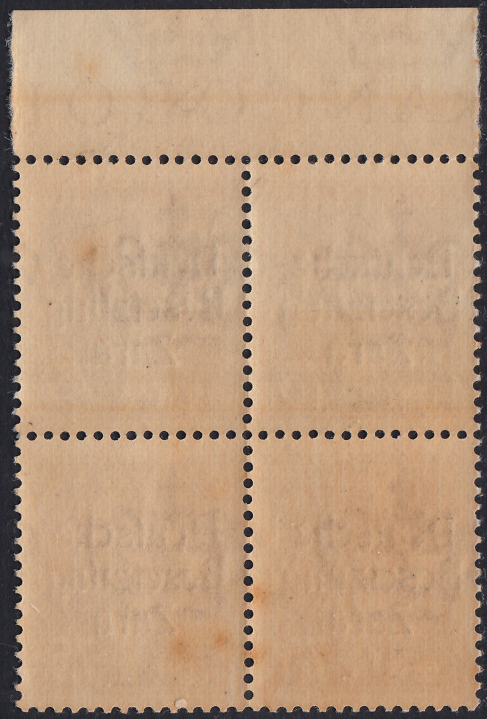 RM10_81 - 1943 - Occupazione tedesca di Zara, Posta Aerea di Regno c. 80 bruno giallo soprastampato "Deutsche Besetzung Zara" blocco di quattro esemplari di cui uno con varietà "BesetzuAg" nuovi con gomma integra (3 + 3a)