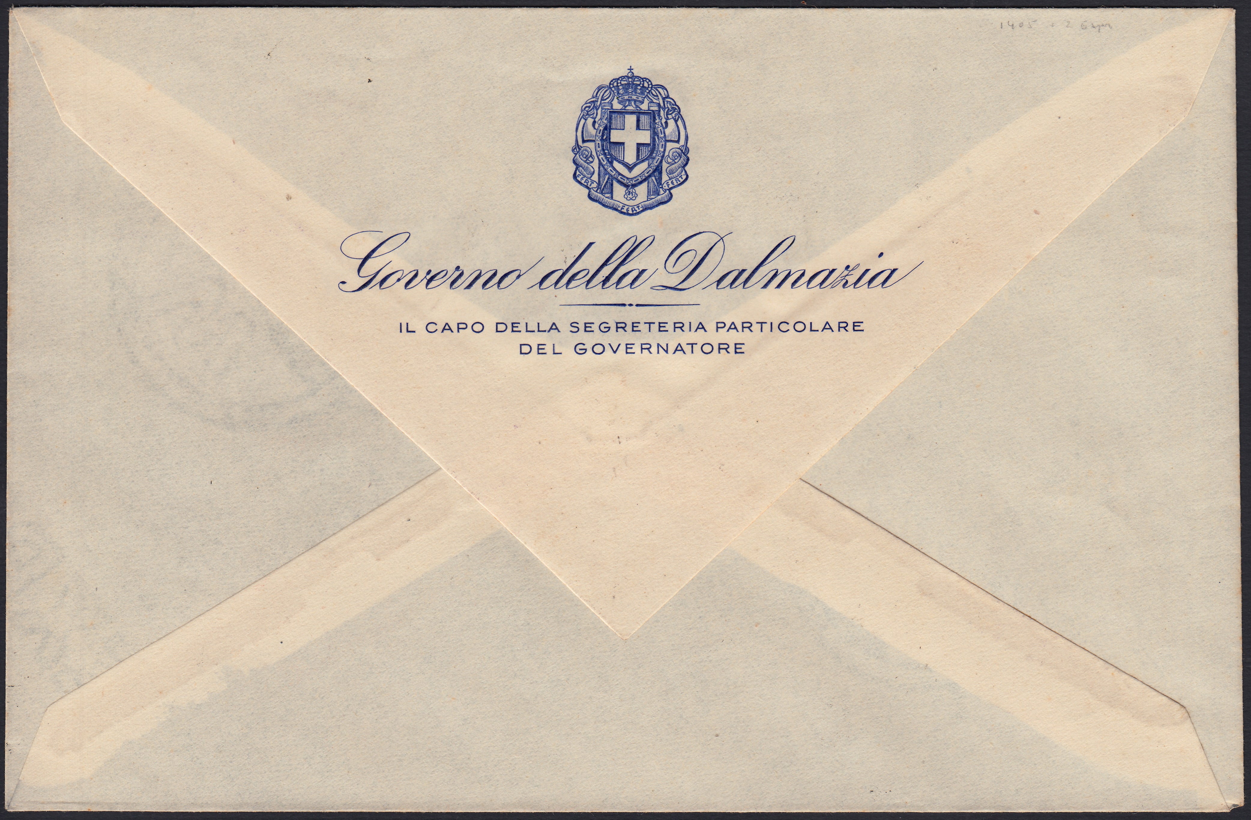 RM10_86 - 1943 - Occupazione tedesca di Zara, serie di Posta Aerea + espressi con soprastampe "Deutsche / Besetzung / Zara" usata su busta commemorativa con annulli ZARA 28/10/43 (1/6 + 9. + exp 1,2)